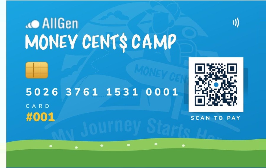 Front of a Money Cent$ camper card, numbered 001